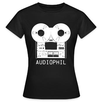 Magnétophone vintage à bande analogique hi-fi - T-shirt Femme - noir - Devant - AI Model Female 172 dark (172cm)