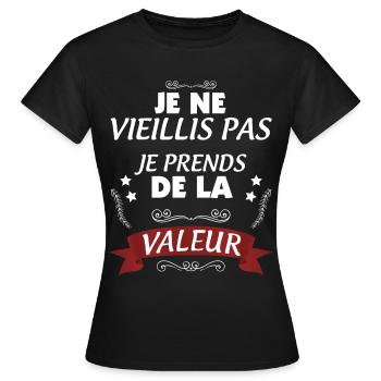 Anniversaire, citation humour je ne vieillis pas - T-shirt Femme - noir - Devant - AI Model Female 172 dark (172cm)