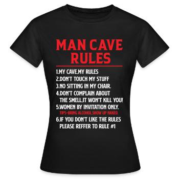 Man Cave Rules - Mancave Joke - Women's T-Shirt - black - Front - AI Model Female 172 dark (172cm)