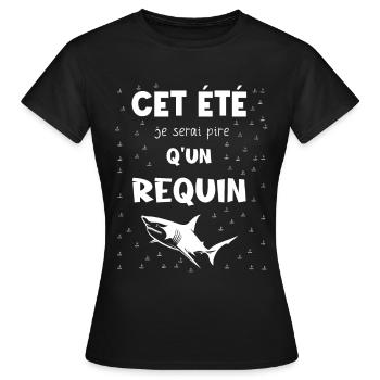 cet été je serai pire qu'un requin - T-shirt Femme - noir - Devant - AI Model Female 172 dark (172cm)