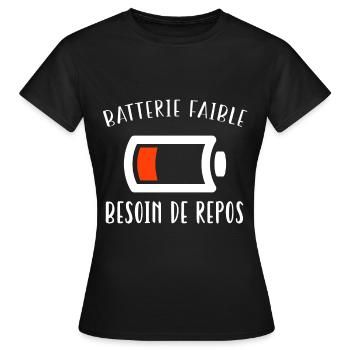Batterie faible - T-shirt Femme - noir - Devant - AI Model Female 172 dark (172cm)