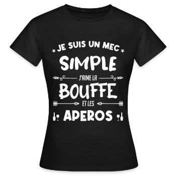 Un mec simple, bouffe et apéro - T-shirt Femme - noir - Devant - AI Model Female 172 dark (172cm)