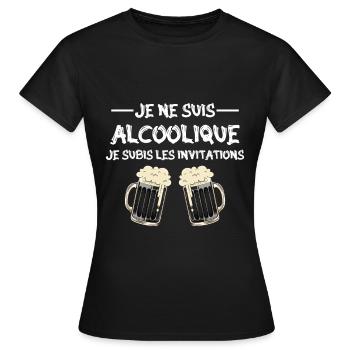 je ne suis pas alcoolique je subis les invitations - T-shirt Femme - noir - Devant - AI Model Female 172 dark (172cm)