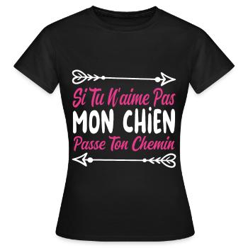 Si tu n’aimes pas mon chien - T-shirt Femme - noir - Devant - AI Model Female 172 dark (172cm)