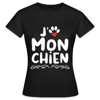 J aime mon chien - T-shirt Femme - noir - Devant - AI Model Female 172 dark (172cm)