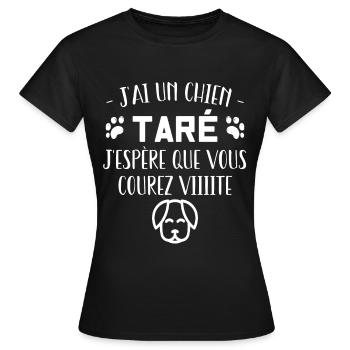 t-shirt j'ai un chien taré courez humour cadeau - T-shirt Femme - noir - Devant - AI Model Female 172 dark (172cm)