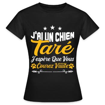 t-shirt j'ai un chien taré courez humour cadeau - T-shirt Femme - noir - Devant - AI Model Female 172 dark (172cm)