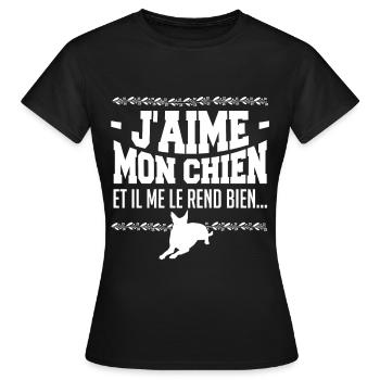 J aime mon chien et il me rend bien - T-shirt Femme - noir - Devant - AI Model Female 172 dark (172cm)