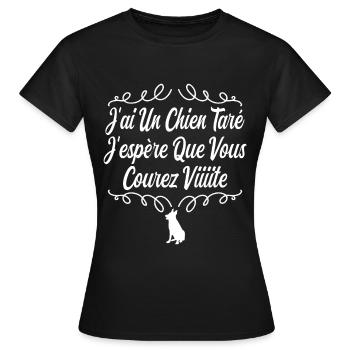 t-shirt j'ai un chien taré courez humour cadeau - T-shirt Femme - noir - Devant - AI Model Female 172 dark (172cm)