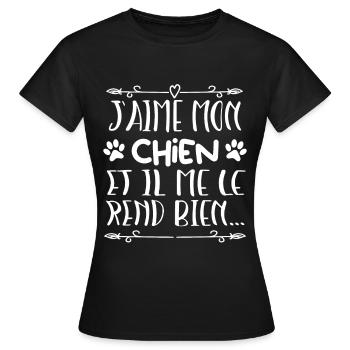 J aime mon chien - T-shirt Femme - noir - Devant - AI Model Female 172 dark (172cm)