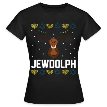 Hanukkah Jewish Ugly Christmas Menorah Cellphone - Frauen T-Shirt - Schwarz - Vorne - AI Model Female 172 dark (172cm)