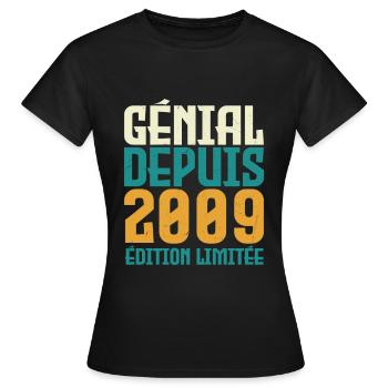 Génial depuis 2009 - T-shirt Femme - noir - Devant - AI Model Female 172 dark (172cm)