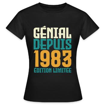 Génial depuis 1983 - T-shirt Femme - noir - Devant - AI Model Female 172 dark (172cm)