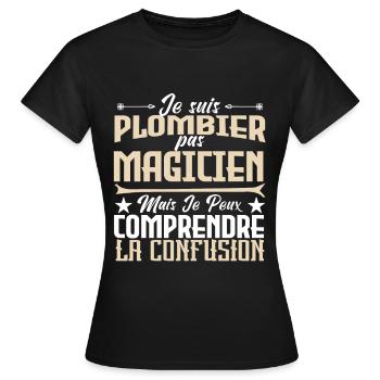 Plomberie | Plombier pas magicien - T-shirt Femme - noir - Devant - AI Model Female 172 dark (172cm)