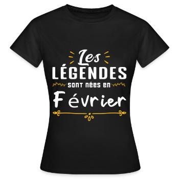 Les légendes sont nés en Février - T-shirt Femme - noir - Devant - AI Model Female 172 dark (172cm)