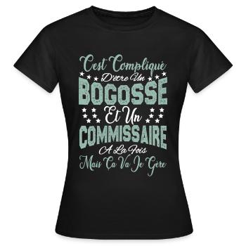c'est compliqué être un Bogosse et un Commissaire. - T-shirt Femme - noir - Devant - AI Model Female 172 dark (172cm)