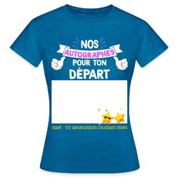 Collègue Départ Autographe Humour Signature - T-shirt Femme - bleu saphir antique chiné - Devant - AI Model Female 172 dark (172cm)