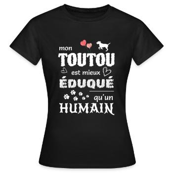 Mon toutou est mieux éduqué qu'un humain - T-shirt Femme - noir - Devant - AI Model Female 172 dark (172cm)