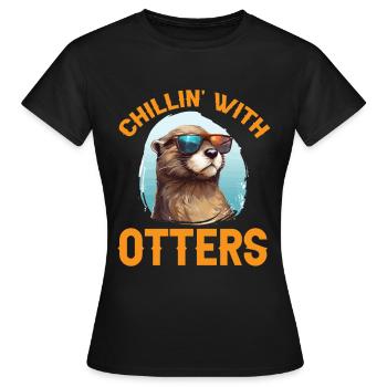 Otter Animal Kids & Adult - Chillin' with Otters - Women's T-Shirt - black - Front - AI Model Female 172 dark (172cm)