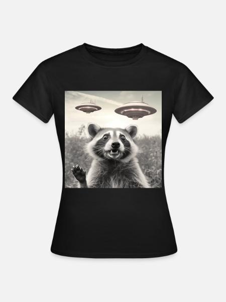 Lustig Erschrecktes Waschbär Selfie UFO Alien - Frauen T-Shirt - Schwarz