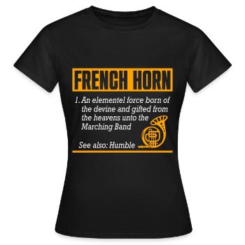 Französischer Horn -Spieler Hornist Messing Musik - Frauen T-Shirt - Schwarz - Vorne - AI Model Female 172 dark (172cm)