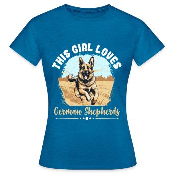 German Shepherd Dog Breed This Girl loves - Women's T-Shirt - antique blue sapphire heather - Front - AI Model Female 172 dark (172cm)
