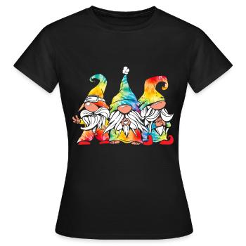 Trois Gnomes Hippies Groovy Bandage Dye Gnomies - T-shirt Femme - noir - Devant - AI Model Female 172 dark (172cm)