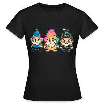 Trois Gnomes Hippies Groovy Bandage Dye Gnomies - T-shirt Femme - noir - Devant - AI Model Female 172 dark (172cm)