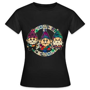 Trois Gnomes Hippies Groovy Bandage Dye Gnomies - T-shirt Femme - noir - Devant - AI Model Female 172 dark (172cm)