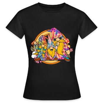 Trois Gnomes Hippies Groovy Bandage Dye Gnomies - T-shirt Femme - noir - Devant - AI Model Female 172 dark (172cm)