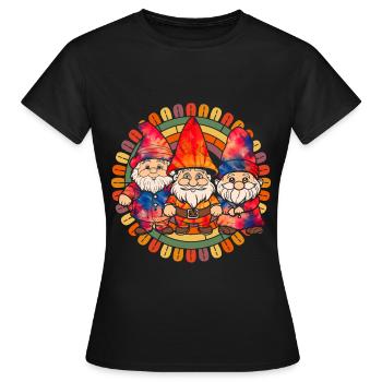 Trois Gnomes Hippies Groovy Bandage Dye Gnomies - T-shirt Femme - noir - Devant - AI Model Female 172 dark (172cm)