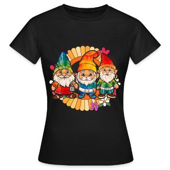 Trois Gnomes Hippies Groovy Bandage Dye Gnomies - T-shirt Femme - noir - Devant - AI Model Female 172 dark (172cm)