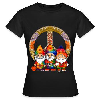 Trois Gnomes Hippies Groovy Bandage Dye Gnomies - T-shirt Femme - noir - Devant - AI Model Female 172 dark (172cm)