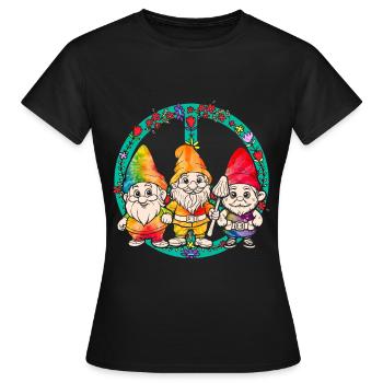 Trois Gnomes Hippies Groovy Bandage Dye Gnomies - T-shirt Femme - noir - Devant - AI Model Female 172 dark (172cm)