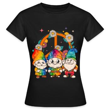 Trois Gnomes Hippies Groovy Bandage Dye Gnomies - T-shirt Femme - noir - Devant - AI Model Female 172 dark (172cm)