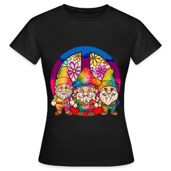 Trois Gnomes Hippies Groovy Bandage Dye Gnomies - T-shirt Femme - noir - Devant - AI Model Female 172 dark (172cm)