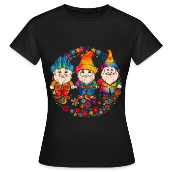 Trois Gnomes Hippies Groovy Bandage Dye Gnomies - T-shirt Femme - noir - Devant - AI Model Female 172 dark (172cm)