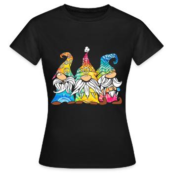 Trois Gnomes Hippies Groovy Bandage Dye Gnomies - T-shirt Femme - noir - Devant - AI Model Female 172 dark (172cm)
