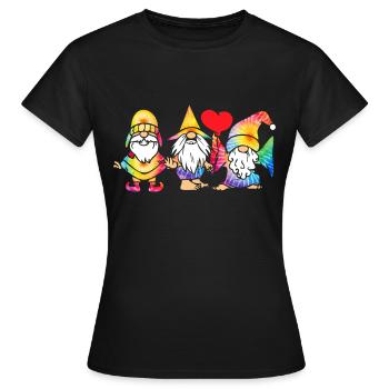 Trois Gnomes Hippies Groovy Bandage Dye Gnomies - T-shirt Femme - noir - Devant - AI Model Female 172 dark (172cm)