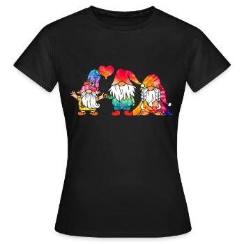 Trois Gnomes Hippies Groovy Bandage Dye Gnomies - T-shirt Femme - noir - Devant - AI Model Female 172 dark (172cm)