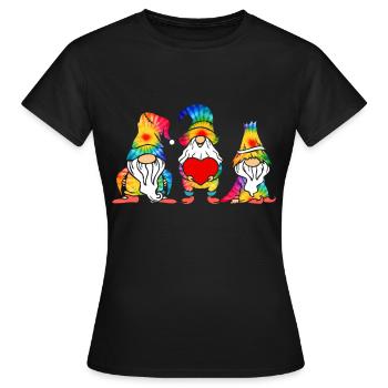 Trois Gnomes Hippies Groovy Bandage Dye Gnomies - T-shirt Femme - noir - Devant - AI Model Female 172 dark (172cm)