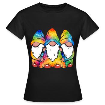 Trois Gnomes Hippies Groovy Bandage Dye Gnomies - T-shirt Femme - noir - Devant - AI Model Female 172 dark (172cm)