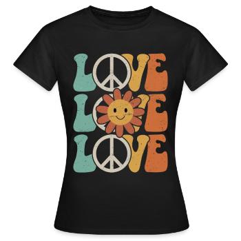 Signe de paix amour des années 60 des années 70 Costume Groovy Hippie - T-shirt Femme - noir - Devant - AI Model Female 172 dark (172cm)