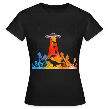 Außerirdischer Dinosaurier UFO Entführung - Frauen T-Shirt - Schwarz - Vorne - AI Model Female 172 dark (172cm)