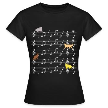 Cats playing with music note cat - Women's T-Shirt - black - Front - AI Model Female 172 dark (172cm)