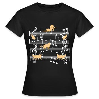 Cats playing with music note cat - Women's T-Shirt - black - Front - AI Model Female 172 dark (172cm)