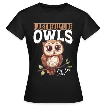 Hibou oiseau nocturne animal que j’aime vraiment - T-shirt Femme - noir - Devant - AI Model Female 172 dark (172cm)