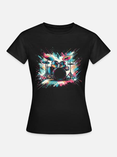 Buntes Abstraktes Drum Set Drummer Drumming - Frauen T-Shirt - Schwarz