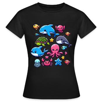 Colorful sea creatures for kids Sea creatures - Women's T-Shirt - black - Front - AI Model Female 172 dark (172cm)