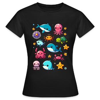 Colorful sea creatures for kids Sea creatures - Women's T-Shirt - black - Front - AI Model Female 172 dark (172cm)